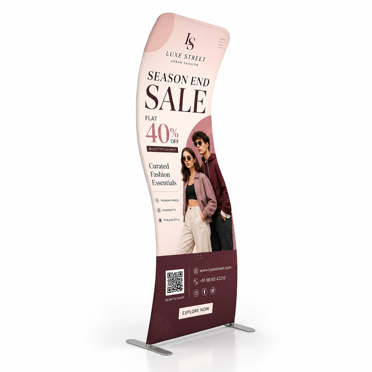 S Shape Fabric Display Stand | Premium Curved Stretch Fabric Banner Display