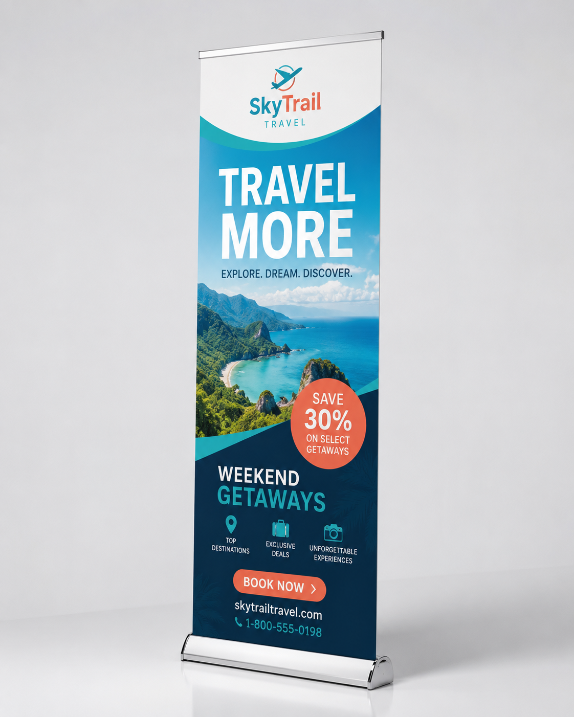 Deluxe Wide Base Single Screen Roll Up Banner Stand |