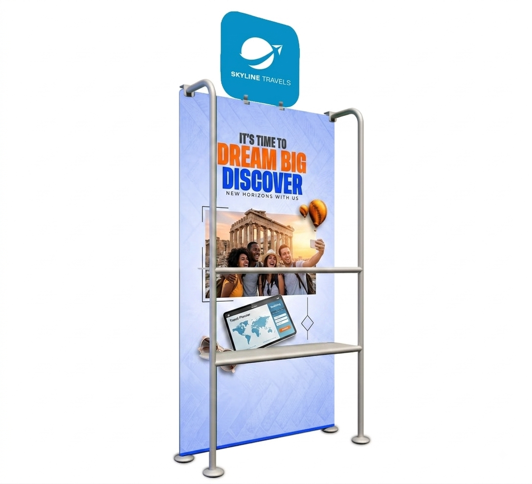 Portable Display Shelves with Head | Premium Display Rack with Branding